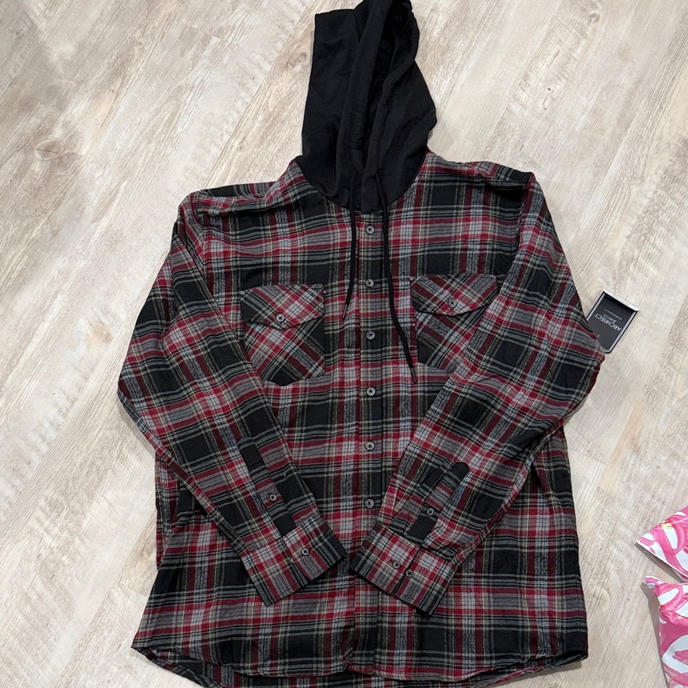 Architect Black and Red Plaid Hooded Flannel Shirt
